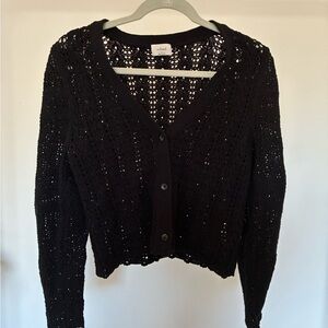 Aritzia Wilfred Black Crochet Light Cardigan